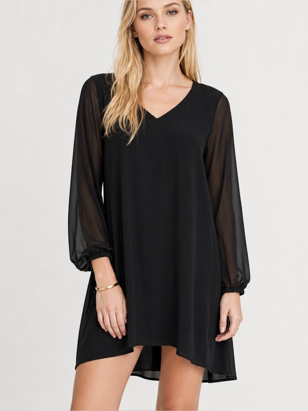 Express Black Poet Sleeve Hi-Lo Hem Trapeze Dress Small